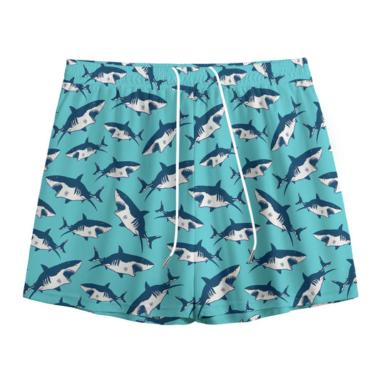 Angry Shark Pattern Print Mesh Shorts