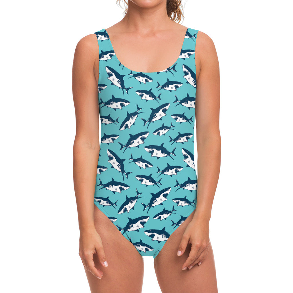 Angry Shark Pattern Print One Piece Swimsuit
