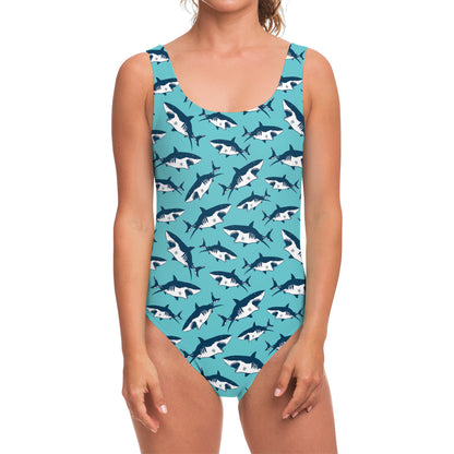 Angry Shark Pattern Print One Piece Swimsuit