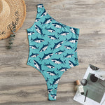 Angry Shark Pattern Print One Shoulder Bodysuit