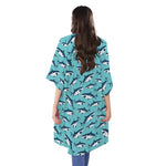 Angry Shark Pattern Print Open Front Beach Cover Up