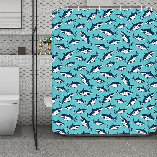 Angry Shark Pattern Print Polyester Shower Curtain