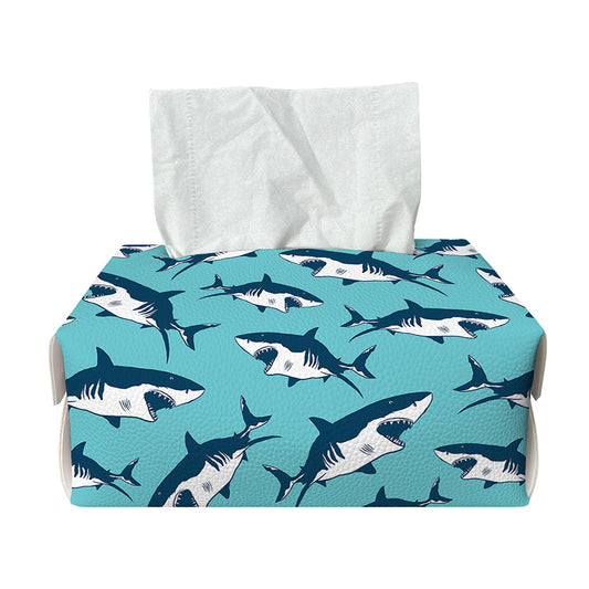 Angry Shark Pattern Print Rectangle Tissue Box Cover