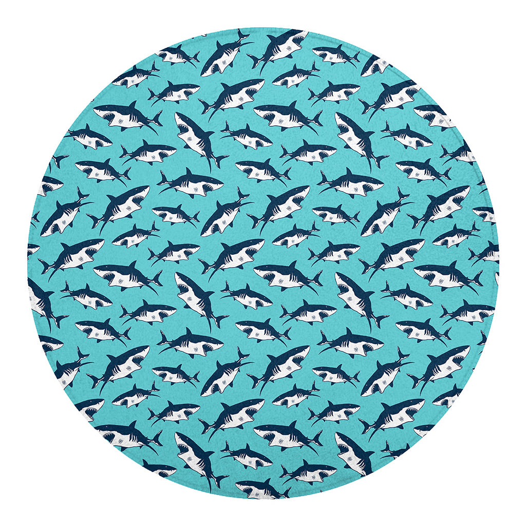 Angry Shark Pattern Print Round Blanket
