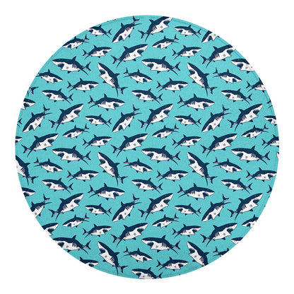 Angry Shark Pattern Print Round Blanket