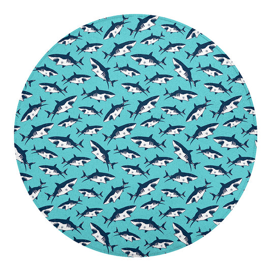 Angry Shark Pattern Print Round Blanket