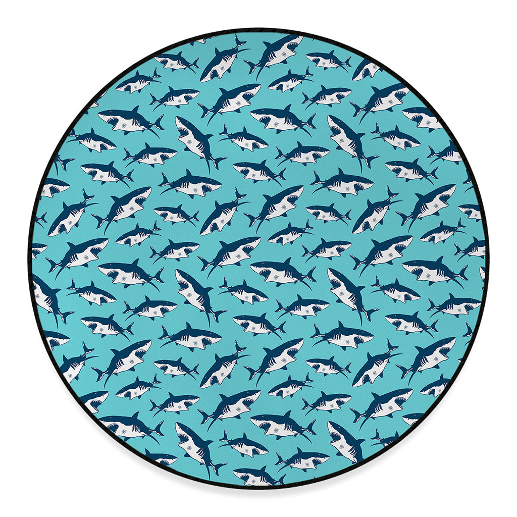 Angry Shark Pattern Print Round Floor Mat