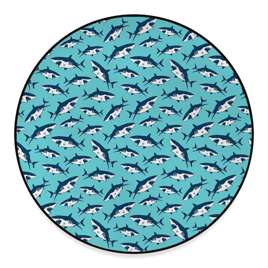 Angry Shark Pattern Print Round Floor Mat