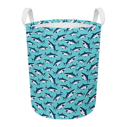 Angry Shark Pattern Print Round Laundry Basket