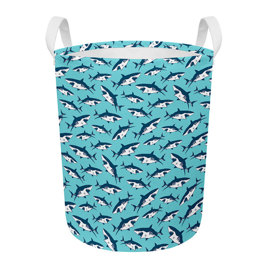Angry Shark Pattern Print Round Laundry Basket