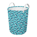 Angry Shark Pattern Print Round Laundry Basket