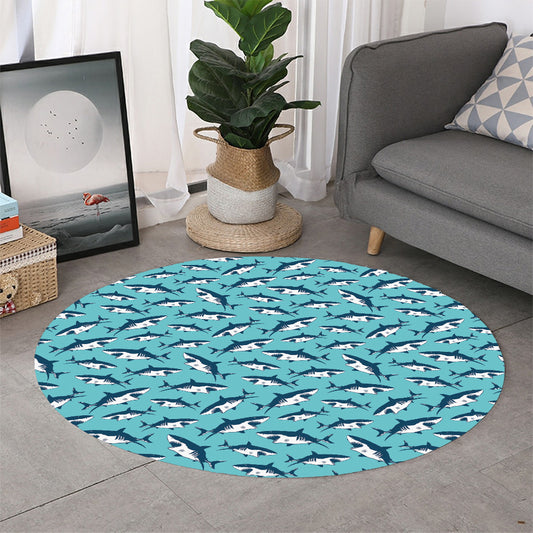 Angry Shark Pattern Print Round Rug