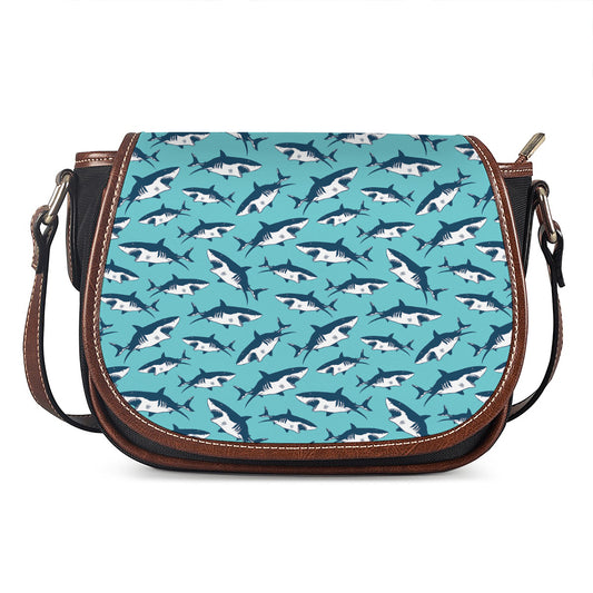 Angry Shark Pattern Print Saddle Bag