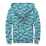 Angry Shark Pattern Print Sherpa Lined Zip Up Hoodie