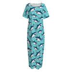 Angry Shark Pattern Print Short Sleeve Long Nightdress