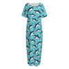 Angry Shark Pattern Print Short Sleeve Long Nightdress