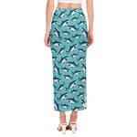 Angry Shark Pattern Print Side Slit Maxi Skirt
