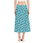 Angry Shark Pattern Print Side Slit Midi Skirt
