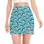 Angry Shark Pattern Print Side Slit Mini Skirt