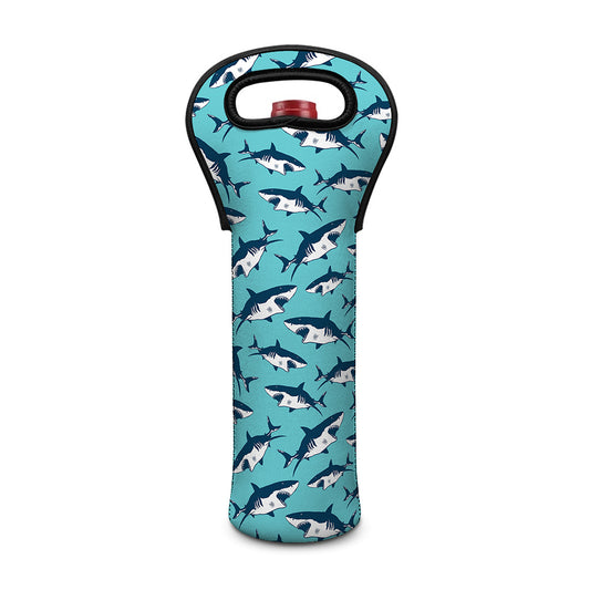 Angry Shark Pattern Print Single Neoprene Wine Tote