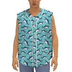 Angry Shark Pattern Print Sleeveless Baseball Jersey