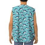 Angry Shark Pattern Print Sleeveless Baseball Jersey