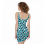 Angry Shark Pattern Print Sleeveless Bodycon Dress