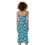 Angry Shark Pattern Print Slim Fit Midi Cami Dress