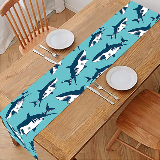 Angry Shark Pattern Print Table Runner