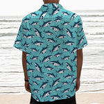 Angry Shark Pattern Print Textured Short Sleeve Shirt
