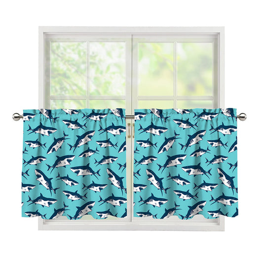 Angry Shark Pattern Print Tier Curtains