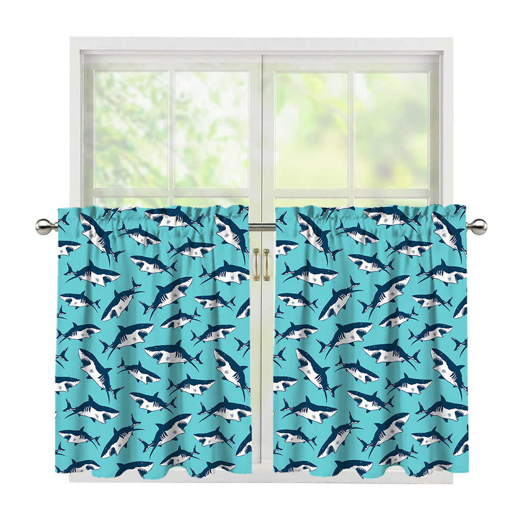 Angry Shark Pattern Print Tier Curtains