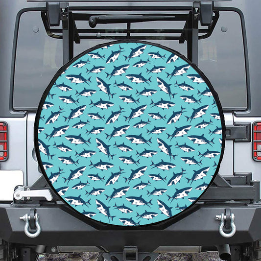 Angry Shark Pattern Print Tire Cover