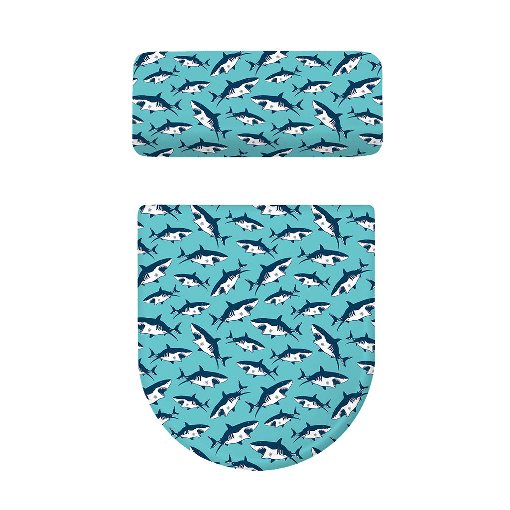 Angry Shark Pattern Print Toilet Lid And Tank Cover Set