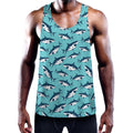 Angry Shark Pattern Print Men's Workout Tank Top