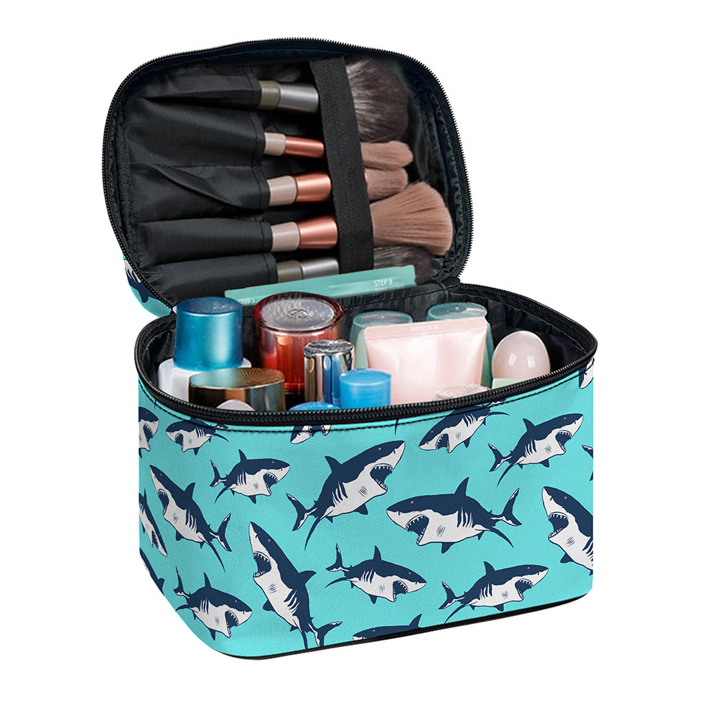 Angry Shark Pattern Print Travel Makeup Bag