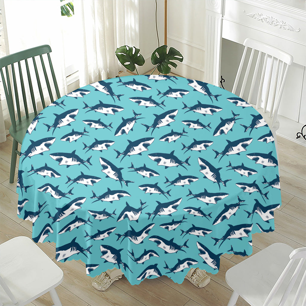 Angry Shark Pattern Print Waterproof Round Tablecloth