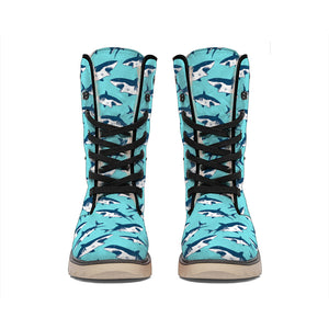 Angry Shark Pattern Print Winter Boots