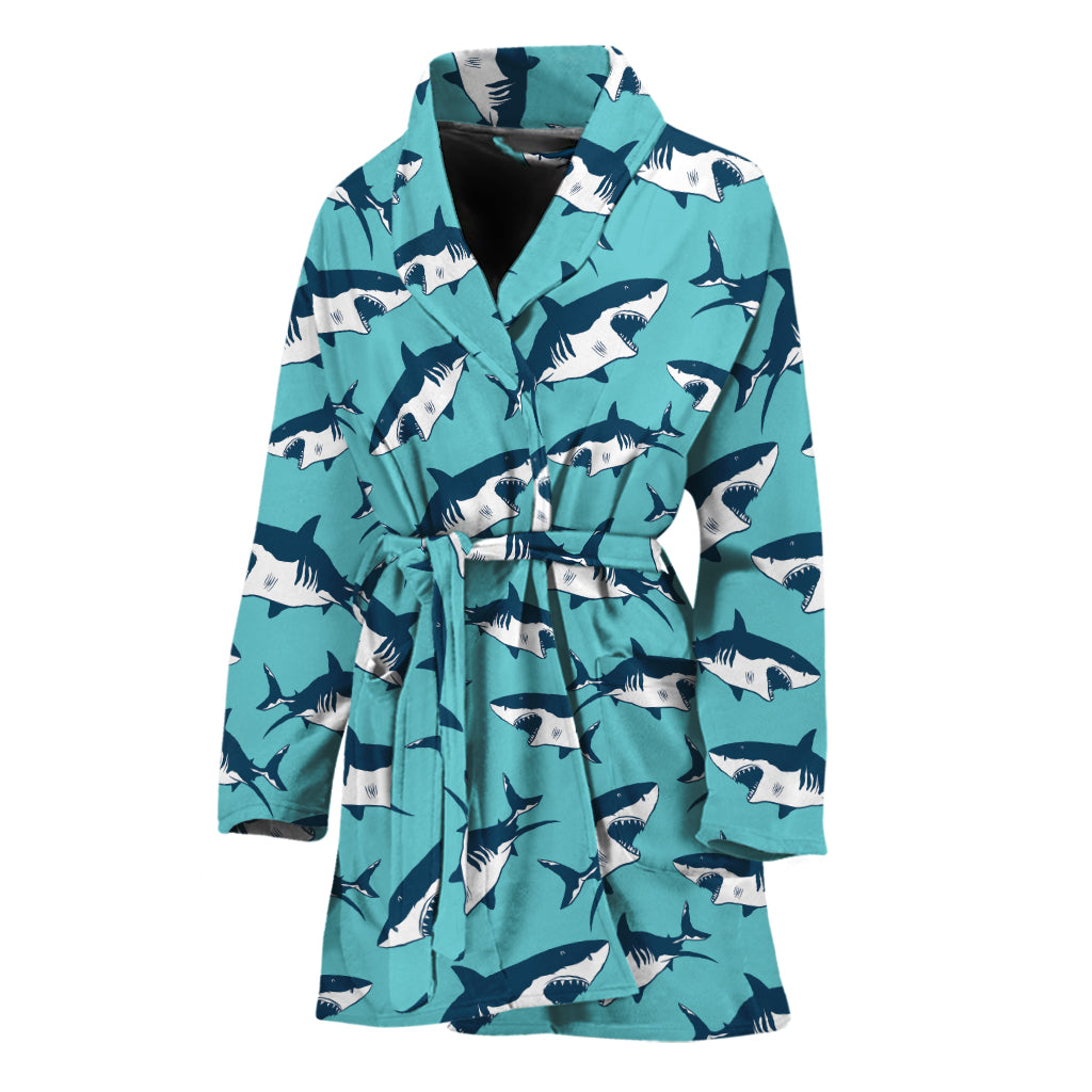 Angry Shark Pattern Print Women's Bathrobe