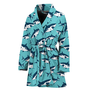 Angry Shark Pattern Print Women's Bathrobe