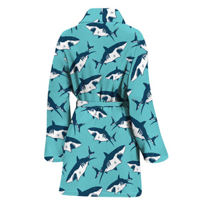 Angry Shark Pattern Print Women's Bathrobe