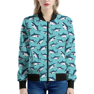 Angry Shark Pattern Print Women's Bomber Jacket