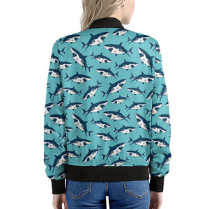 Angry Shark Pattern Print Women's Bomber Jacket