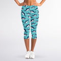 Angry Shark Pattern Print Women's Capri Leggings