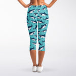 Angry Shark Pattern Print Women's Capri Leggings