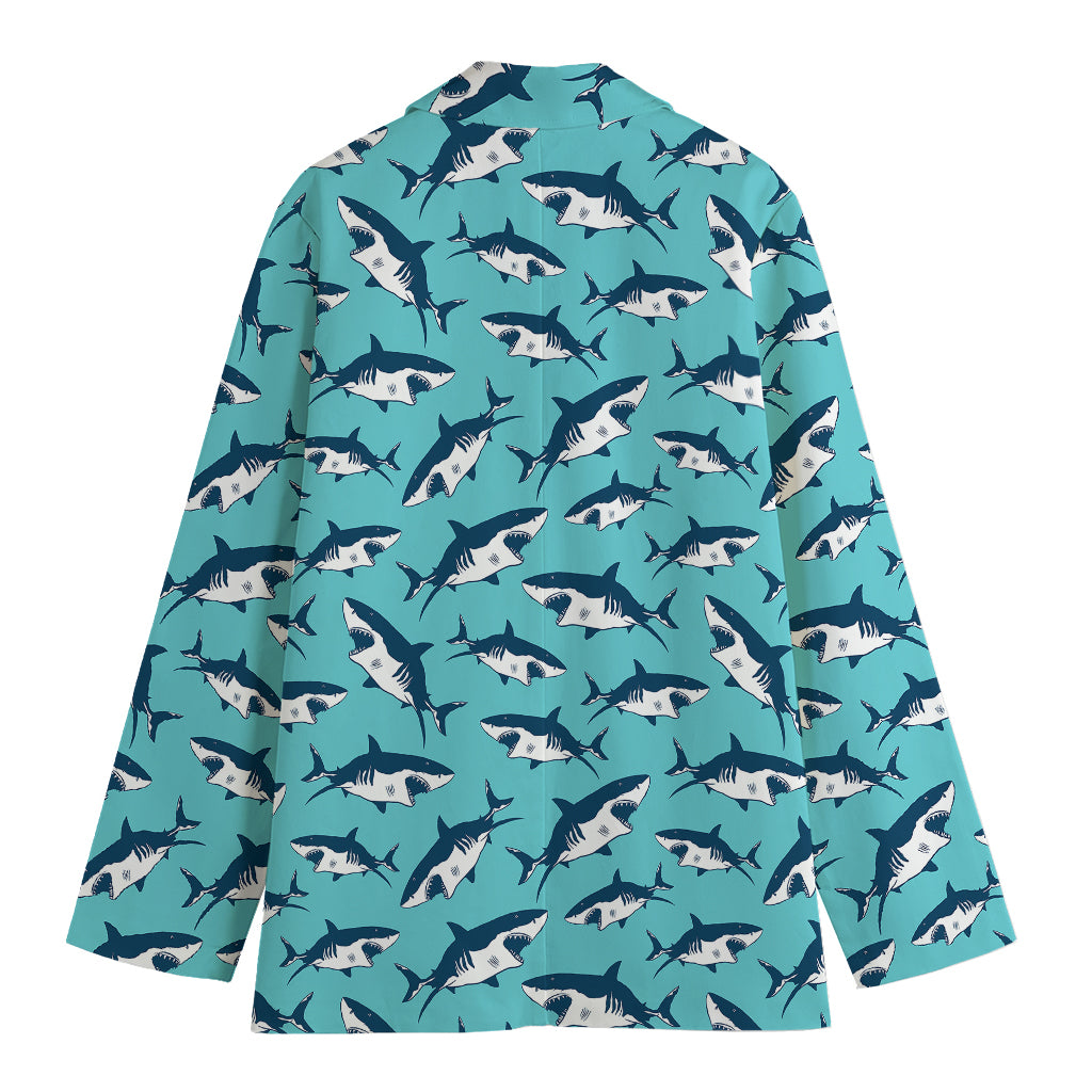 Angry Shark Pattern Print Women's Cotton Blazer
