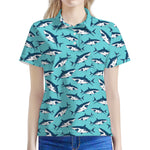 Angry Shark Pattern Print Women's Polo Shirt