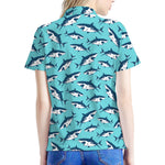 Angry Shark Pattern Print Women's Polo Shirt