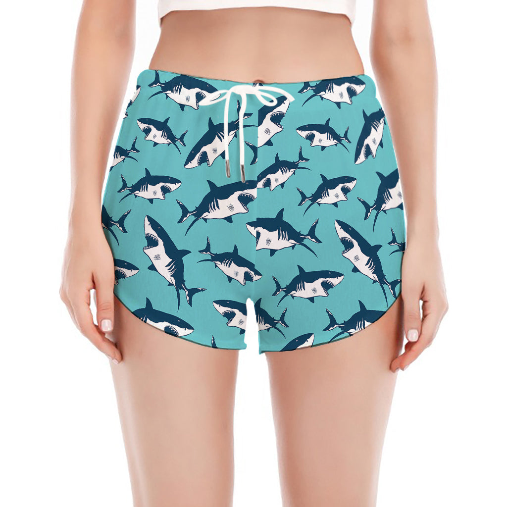Angry Shark Pattern Print Women's Split Running Shorts