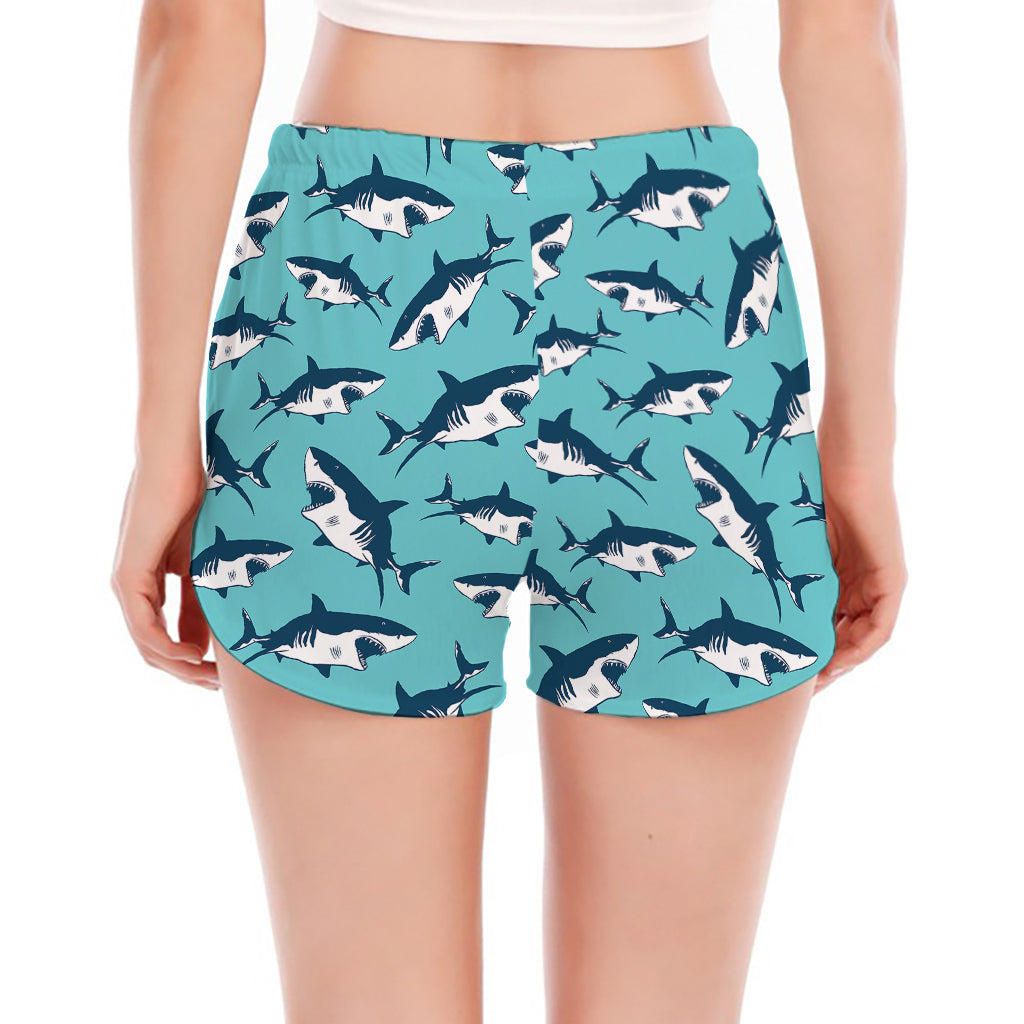 Angry Shark Pattern Print Women's Split Running Shorts